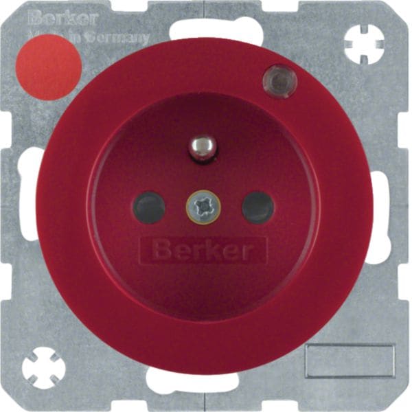 HAGER BOCCHIOTTI - Presa con spinotto messa a terra e LED di controllo Berker R.1/R.3 rosso lucido