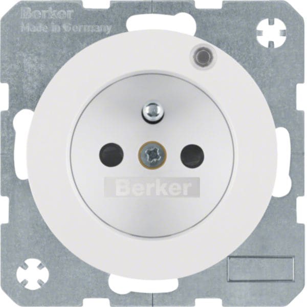 HAGER BOCCHIOTTI - Presa con spinotto di terra e LED di controllo Serie R.1/R.3 bianco pol. luc.