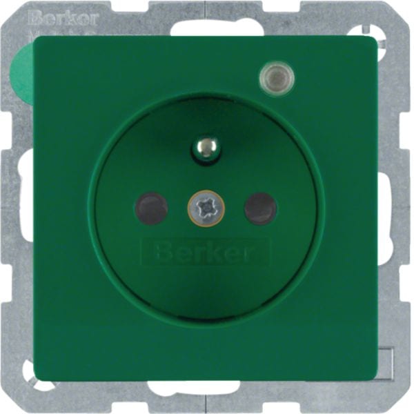 HAGER BOCCHIOTTI - Presa con spinotto messa a terra e LED di controllo Berker Q.1/Q.3 verde velluto
