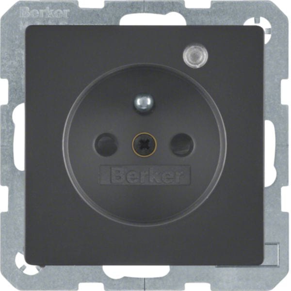 HAGER BOCCHIOTTI - Presa con spinotto di terra e LED di controllo Serie Q.1/Q.3 antrac.vellut.vern.