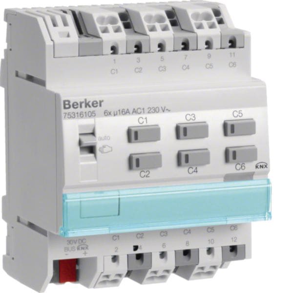 HAGER BOCCHIOTTI - Attuatore on-off/veneziane 6 out / 3 out comfort x carico C, 16 A KNX
