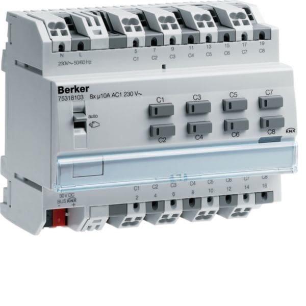 HAGER BOCCHIOTTI - Attuatore on-off/ven. 8 out / 4 out comfort 10 A, con tensione ausiliaria KNX