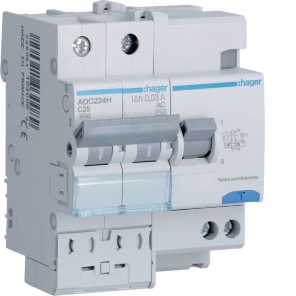 HAGER BOCCHIOTTI - Int. Aut. Magn. Diff. Acc. 2 Poli 30 Ma Tipo Ac 25 A 4.5 Ka Curva C 4 M. Din