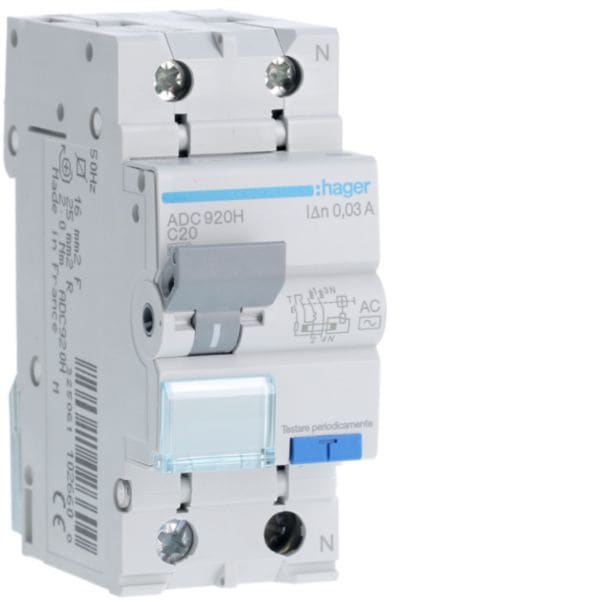 HAGER BOCCHIOTTI - Int. Aut. Magn. Diff. 1 Polo+N 30 Ma Tipo Ac 20 A 6 Ka Curva C 2 M. Din