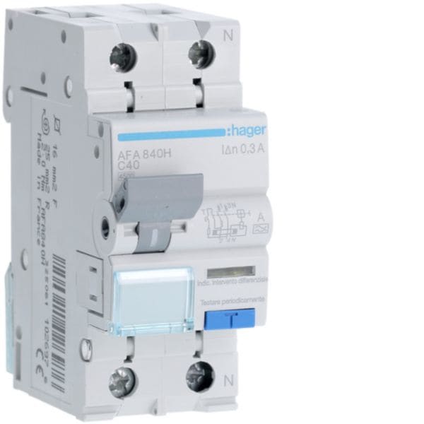 HAGER BOCCHIOTTI - Int. Aut. Magn. Diff. Acc. 1 Polo+N 300 Ma Tipo A 40 A 4.5 Ka Curva C 2 M. Din