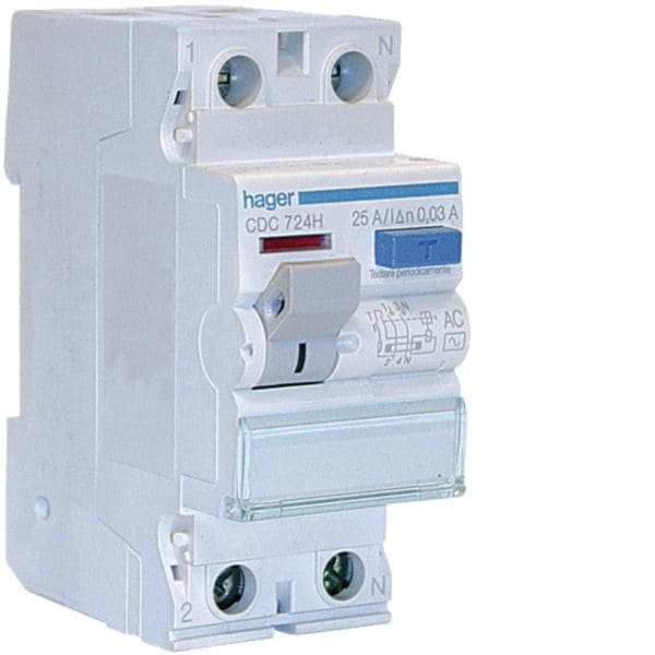 HAGER BOCCHIOTTI - Interruttore Differenziale Puro Non Acc. 2 Poli 30 Ma Tipo Ac 25 A 2 M. Din