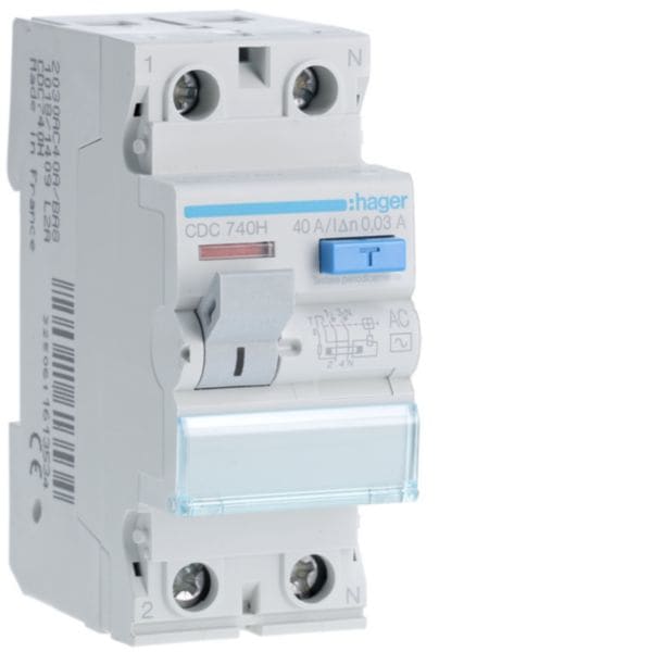 HAGER BOCCHIOTTI - Interruttore Differenziale Puro Non Acc. 2 Poli 30 Ma Tipo Ac 40 A 2 M. Din