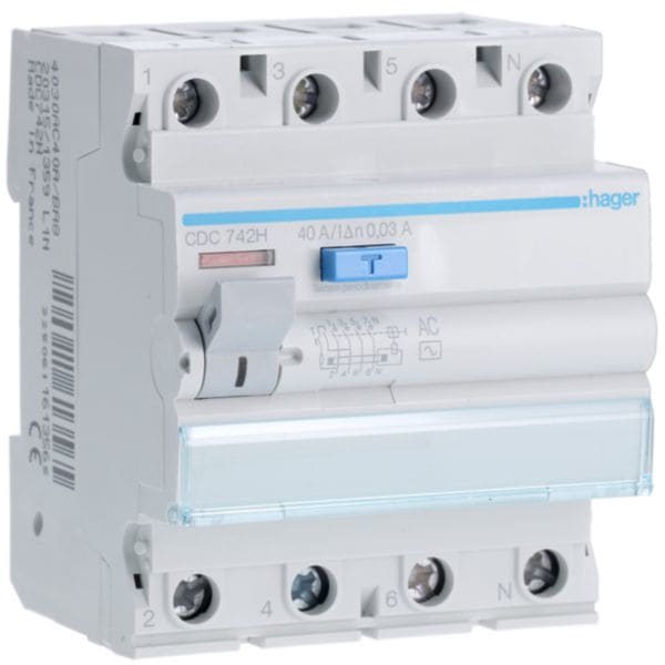 HAGER BOCCHIOTTI - Interruttore Differenziale Puro Non Acc. 4 Poli 30 Ma Tipo Ac 40 A 4 M. Din