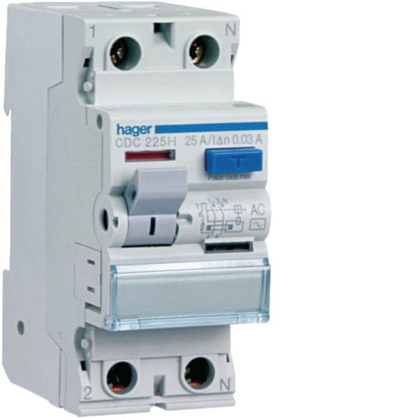 HAGER BOCCHIOTTI - Interruttore Differenziale Puro Acc. 2P 500 Ma 25 Tipo Ac 2M. Din