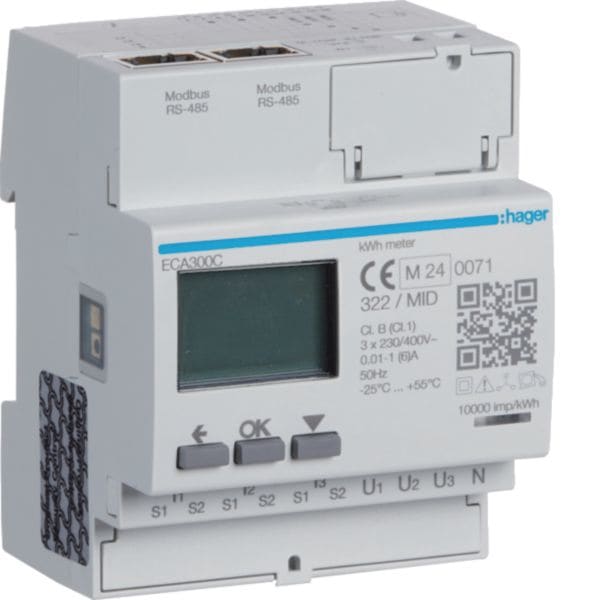 HAGER BOCCHIOTTI - CONTATORE TRIFASE TA 1-5A MODBUS AGARDIO MID 4M