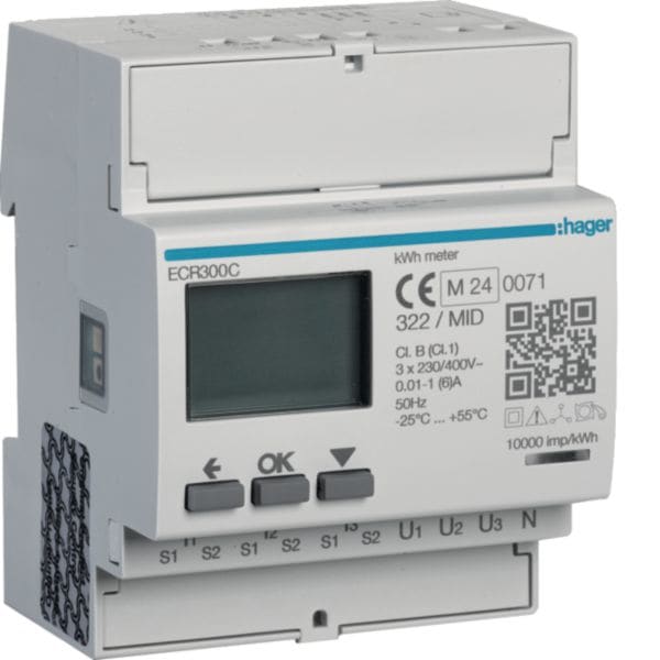 HAGER BOCCHIOTTI - CONTATORE TRIFASE TA 1-5A MODBUS MID 4MOD