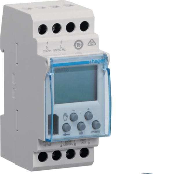 HAGER BOCCHIOTTI - Int. Orario Dgt Sett. Base - Ris.Car.- 230V 50Hz - 1 Sc 16A - 2 Mod.Din