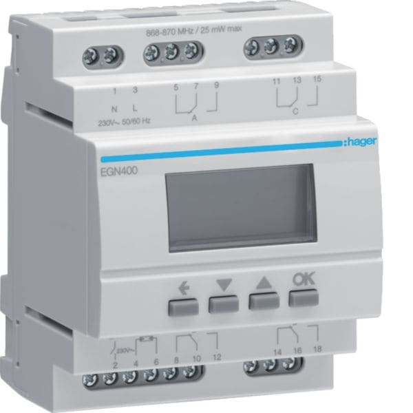HAGER BOCCHIOTTI - Int. DGT Astro Ann.Crepusc. BlueTooth + RF quicklink - 230V 50Hz - 4 Sc 16A - 4M