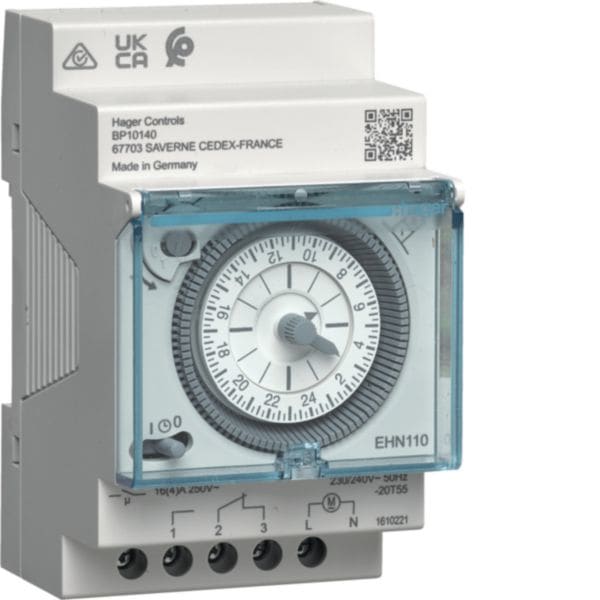HAGER BOCCHIOTTI - Int. Orario Elettromecc. Giorn.- 230V 50Hz - 1 Sc 16A - Man-0-Aut - 3 Mod.Din