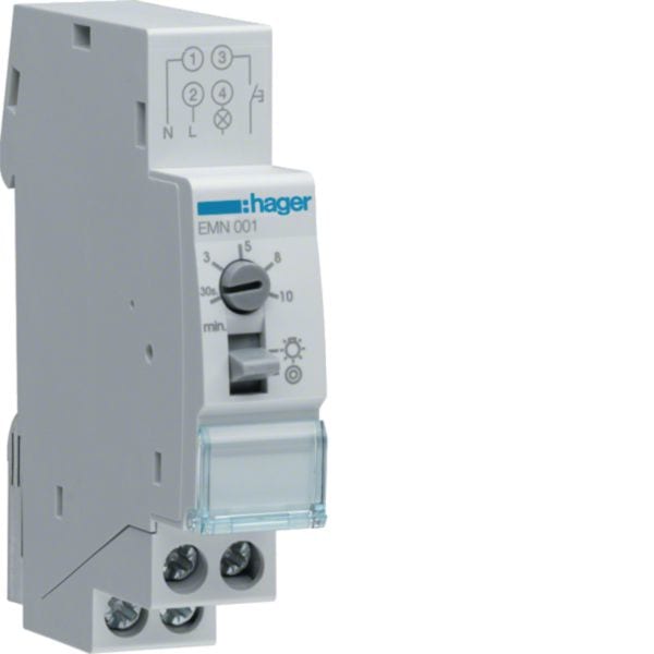 HAGER BOCCHIOTTI - Luce Scale Elettr.- 1 Na 16A - 230V 50Hz - Aut/Man - 1 Mod.Din - 3-4 Fili