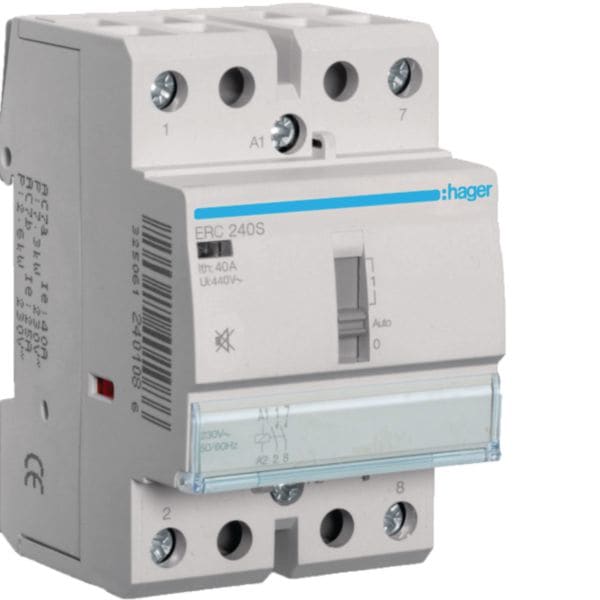 HAGER BOCCHIOTTI - Contattore Comando Manuale Silenzioso 2 Na 230 V Ac 40 A 3 M. Din