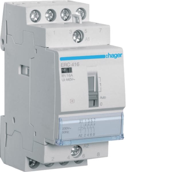 HAGER BOCCHIOTTI - Contattore Comando Manuale Eco 4 Na 230 V Ac 16 A 2 M. Din