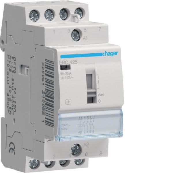 HAGER BOCCHIOTTI - Contattore Comando Manuale Eco 4 Na 230 V Ac 25 A 2 M. Din