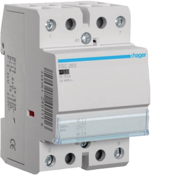 HAGER BOCCHIOTTI - Contattore Standard 2 Na 230 V Ac 63 A 3 M. Din