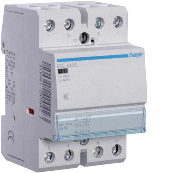 HAGER BOCCHIOTTI - Contattore Silenzioso, 40A, 12V, 4Na
