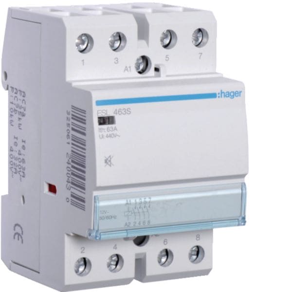 HAGER BOCCHIOTTI - Contattore Silenzioso, 63A, 12V, 4Na