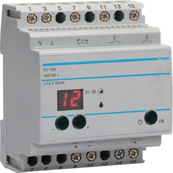 HAGER BOCCHIOTTI - Dimmer Multifunz. Pilota 1-10V X Controllo Max 30 Mod. Ev100-Ev102 - 4 Mod.