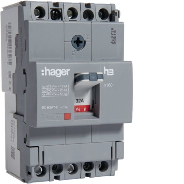 HAGER BOCCHIOTTI - Interruttore automatico x160 3 Poli 18 kA 32 A sganciatore magnetotermico