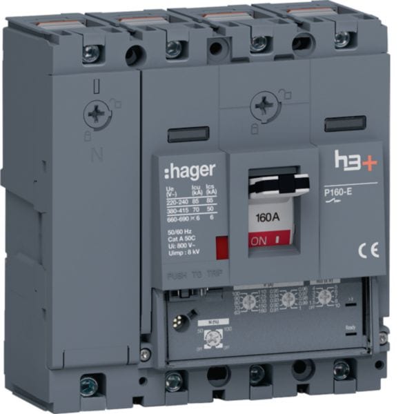 HAGER BOCCHIOTTI - Interruttore automatico h3+ P160 lsni 4poli 160A 70kA neutro regolabile