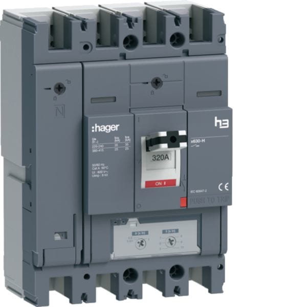 HAGER BOCCHIOTTI - Interruttore automatico h3 x630 tm 4poli 320A 25kA neutro regolabile