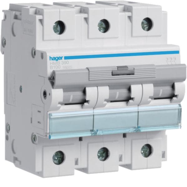 HAGER BOCCHIOTTI - Interruttore Automatico Magnetotermico 3 Poli 100 A 15 Ka Curva B 4.5 M. Din