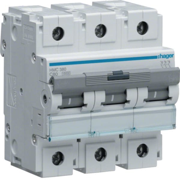 HAGER BOCCHIOTTI - Interruttore Automatico Magnetotermico 3 Poli 80 A 15 Ka Curva C 4.5 M. Din