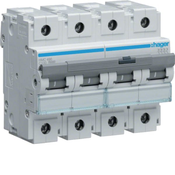 HAGER BOCCHIOTTI - Interruttore Automatico Magnetotermico 4 Poli 100 A 15 Ka Curva C 6 M. Din