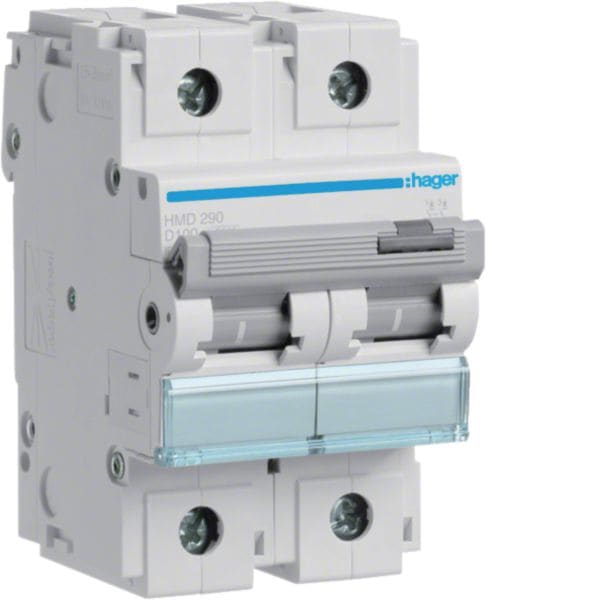 HAGER BOCCHIOTTI - Interruttore Automatico Magnetotermico 2 Poli 100 A 15 Ka Curva D 3 M. Din