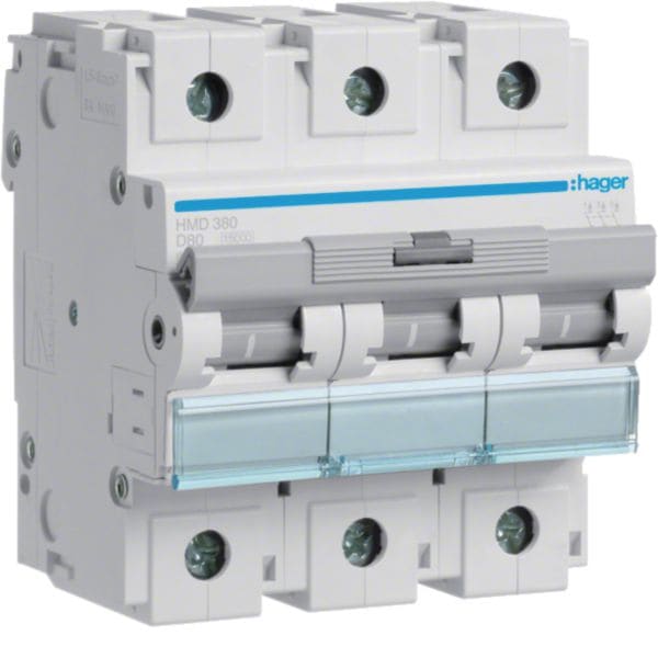 HAGER BOCCHIOTTI - Interruttore Automatico Magnetotermico 3 Poli 80 A 15 Ka Curva D 4.5 M. Din