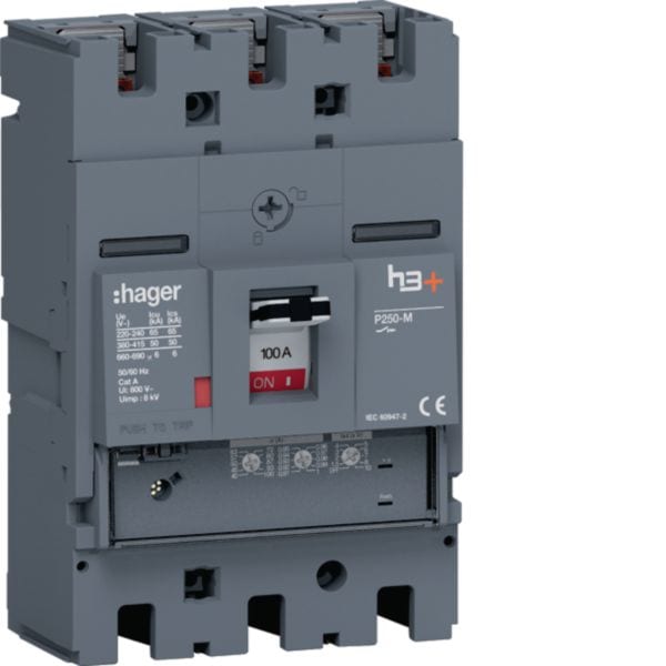 HAGER BOCCHIOTTI - Interruttore automatico h3+ P250 lsni 3poli 100A 50kA