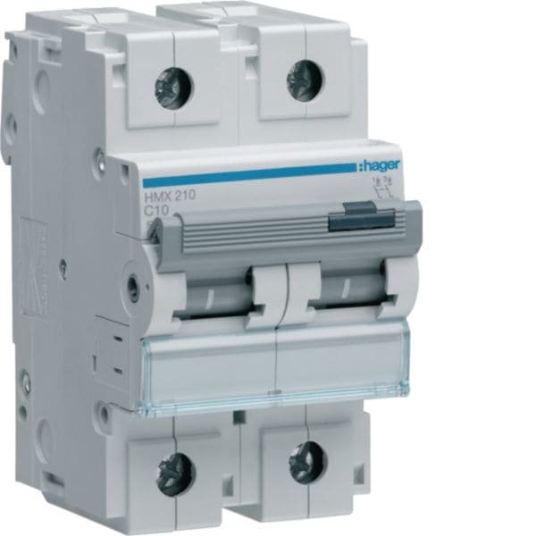 HAGER BOCCHIOTTI - Interruttore Automatico Magnetotermico 50 Ka 10 A 2 Poli Curva C 3 M. Din