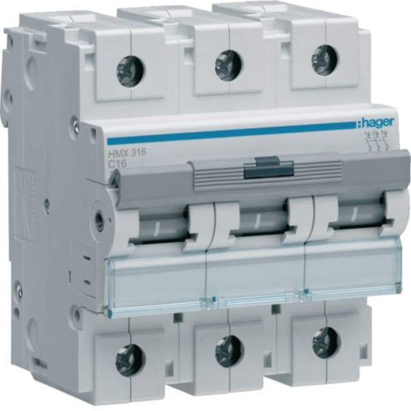 HAGER BOCCHIOTTI - Interruttore Automatico Magnetotermico 50 Ka 16 A 3 Poli Curva C 4.5 M. Din