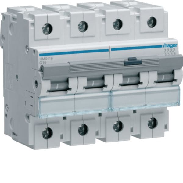 HAGER BOCCHIOTTI - Interruttore Automatico Magnetotermico 50 Ka 16 A 4 Poli Curva C 6 M. Din