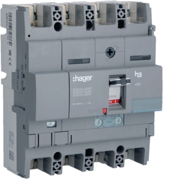 HAGER BOCCHIOTTI - Interruttore automatico x250 4 Poli N/2 40 kA 200 A sganciatore magnetotermico