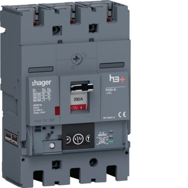 HAGER BOCCHIOTTI - Interruttore automatico h3+ P250 energy 3poli 250A 40kA