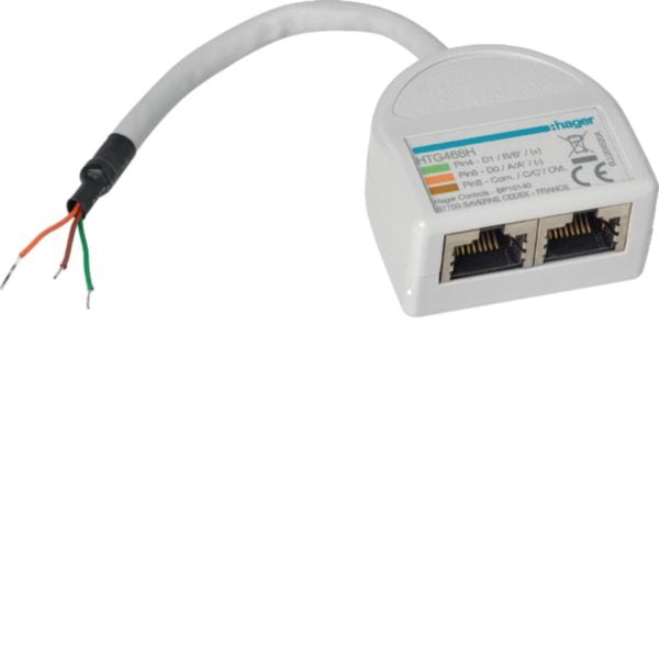 HAGER BOCCHIOTTI - Derivatore a T modbus sistema Agardio con 2 prese RJ45 e cavo modbus