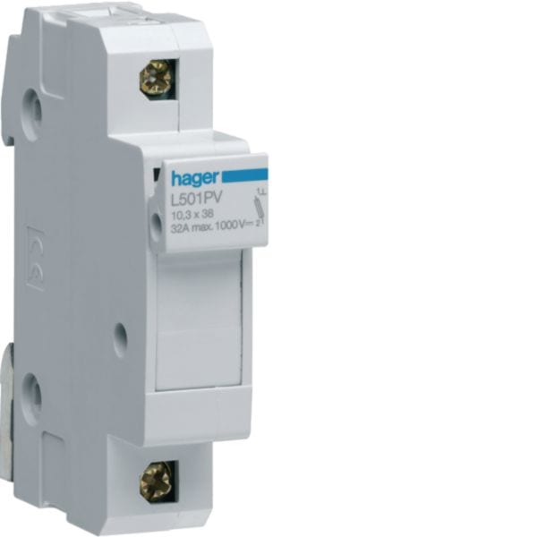 HAGER BOCCHIOTTI - Portafusibile Sez. Per Fotovoltaico 10.3X38 Mm 1 Polo 32 A 1000 V Dc 1 M. Din