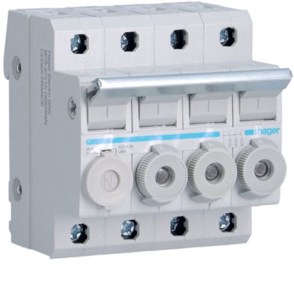HAGER BOCCHIOTTI - Interruttore Portafusibile Combinato L38 10.3X38 Mm 3 Poli+N 4 M. Din