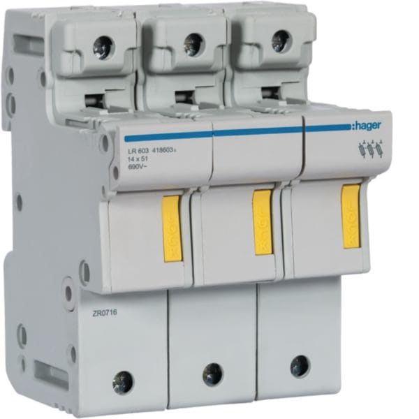 HAGER BOCCHIOTTI - Portafusibile Non Accessoriabile L51 50 A 14X51 Mm 3 Poli 4.5 M. Din