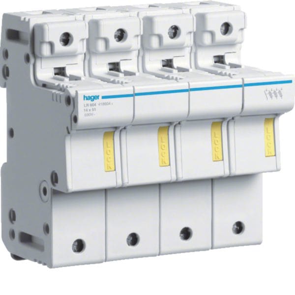 HAGER BOCCHIOTTI - Portafusibile Non Accessoriabile L51 50 A 14X51 Mm 3 Poli+N 6 M. Din