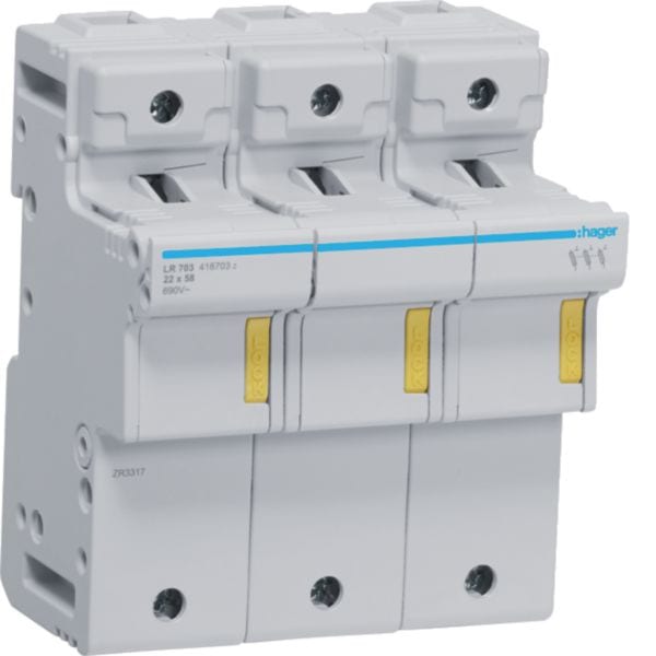 HAGER BOCCHIOTTI - Portafusibile Non Accessoriabile L58 125 A 22X58 Mm 3 Poli 6 M. Din
