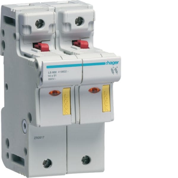 HAGER BOCCHIOTTI - Portafusibile Accessoriabile L51 50 A 14X51 Mm 2 Poli 3 M. Din