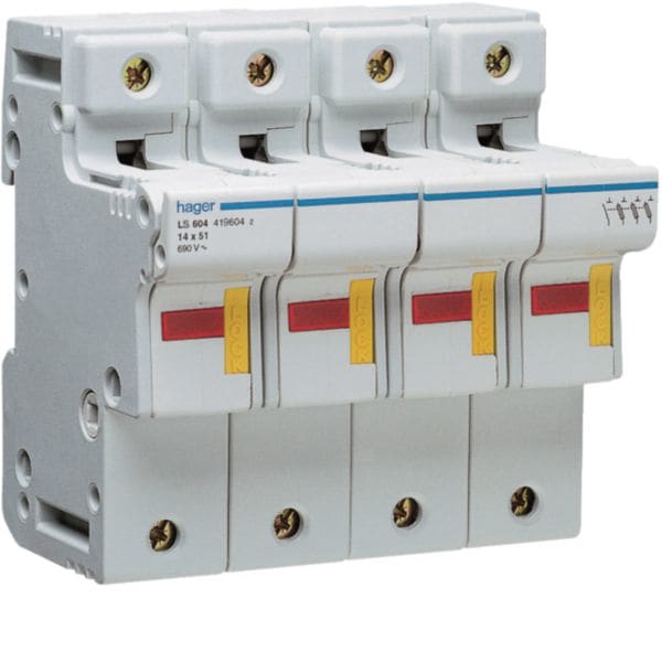 HAGER BOCCHIOTTI - Portafusibile Accessoriabile L51 50 A 14X51 Mm 3 Poli+N 6 M. Din
