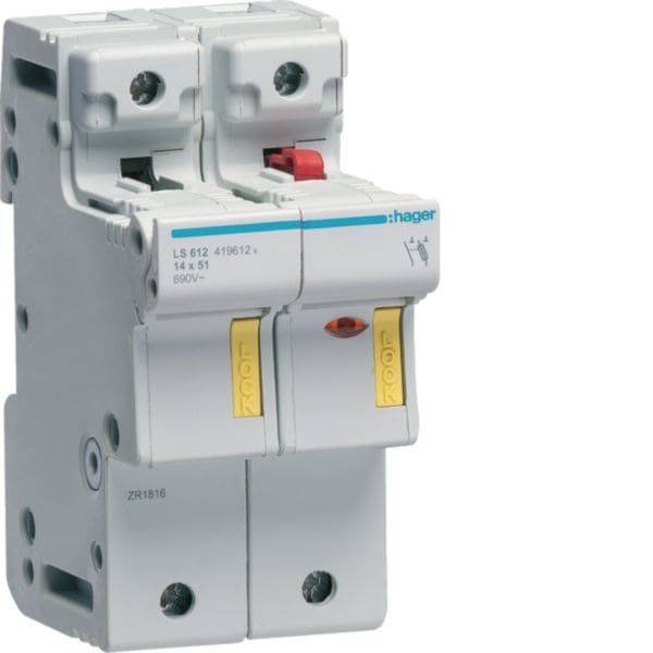 HAGER BOCCHIOTTI - Portafusibile Accessoriabile L51 50 A 14X51 Mm 1 Polo+N 3 M. Din
