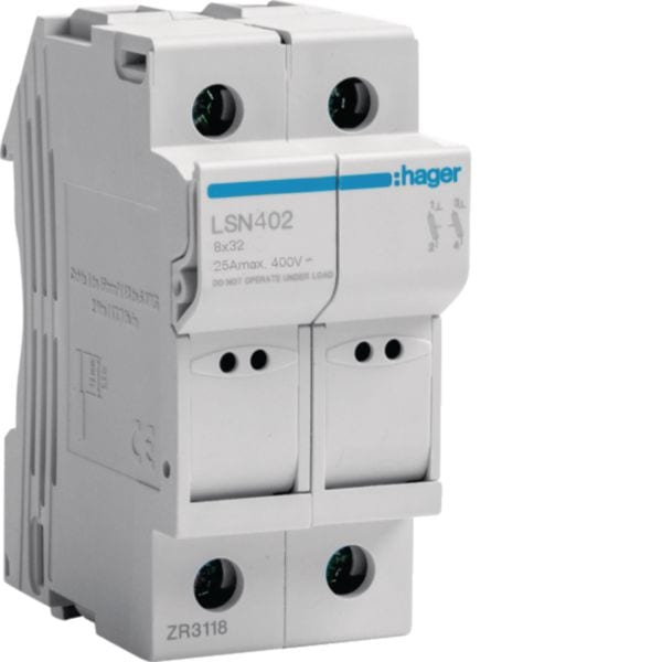 HAGER BOCCHIOTTI - Portafusibile Sezionabile L32 25 A 8X32 Mm 2 Poli 2 M. Din